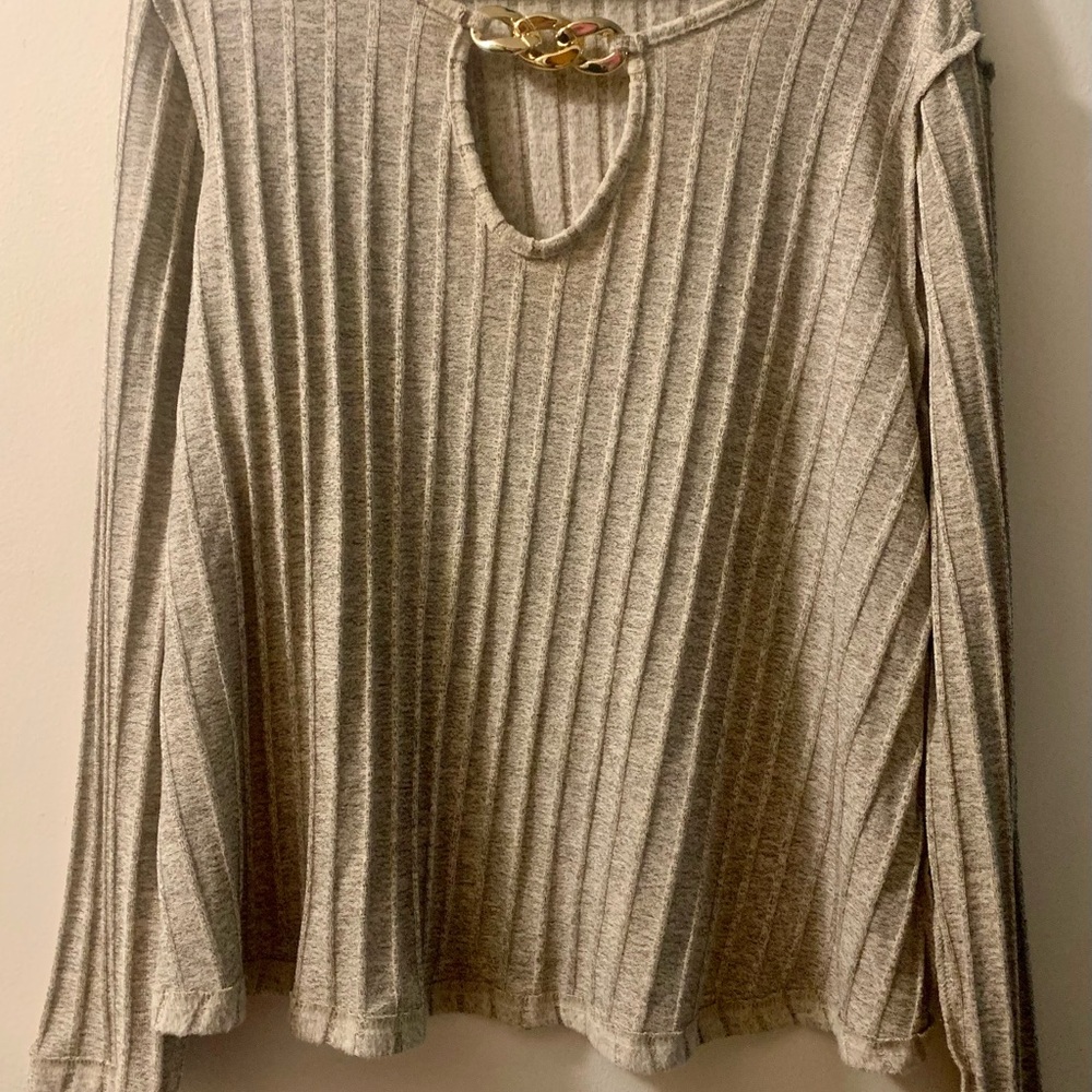 SHEIN Cream Embellished Ribbed Blouse